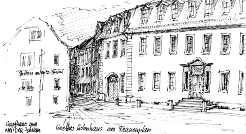 Wolfgang Krisai: Goethes Wohnhaus am Frauenplan in Weimar. Tuschestift.