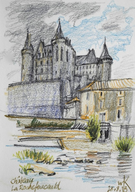Wolfgang Krisai: Schloss La Rochefoucauld. Buntstift. 2013.